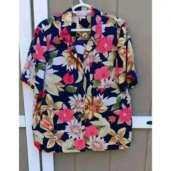 Alfred Dunner (16P) Multicolor button up short sleeve blouse w/ floral pattern. - Picture 1 of 6